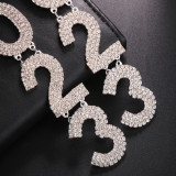 Customized Rhinestone New Year 2023 Pendant Long Drop Earrings Jewelry for Women Crystal Digital 2023 Dangle Hanging Earrings