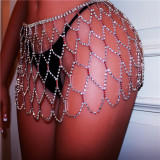 Luxury Gold Silver Body Jewelry Lady Panties Chain Sexy Thong Chain Beach Hollow Shiny Red Crystal Rhinestone Bikini Waist Chain