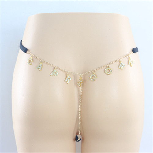 Sexy Women 18K Gold Plated Waist Chain Personality Design Crystal Rhinestone 12 Zodiac Sign Thong Panties Luxury Body Jewelry