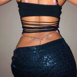 2022 New Arrivals Sexy Rhinestone Crystal 12 Zodiac Sign Body Waist Chain Black Panties Bling Shinny Letter Thong Belly Chain