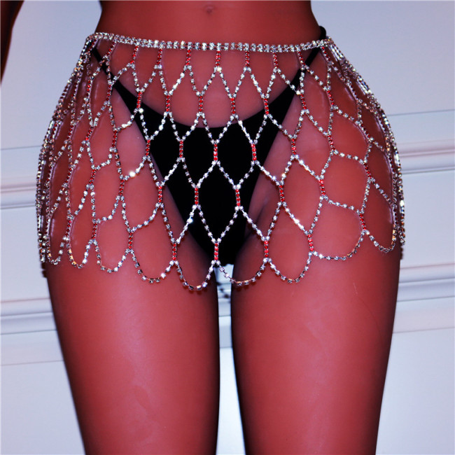 Luxury Gold Silver Body Jewelry Lady Panties Chain Sexy Thong Chain Beach Hollow Shiny Red Crystal Rhinestone Bikini Waist Chain