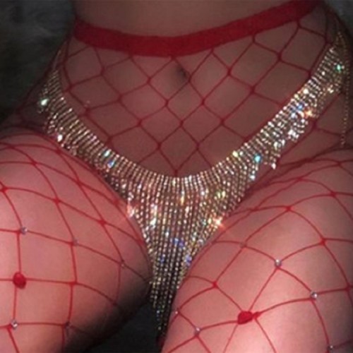 Long Diamond CZ Tassel Sexy Womens Underwear Bling Bling Rhinestone Crystal Fringed Panties For Women Body Jewelry