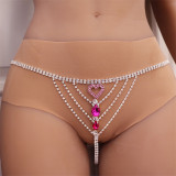 2022 New Design Water Drop Shaped Ruby Thong Chain Body Jewelry Sexy Pink Rhinestone Heart Bikini Pants Tassel Belly Waist Chain