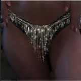 Long Diamond CZ Tassel Sexy Womens Underwear Bling Bling Rhinestone Crystal Fringed Panties For Women Body Jewelry