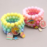 Popular Big Beads Bracelet Children Candy Color Pink Bead Bracelet Kids