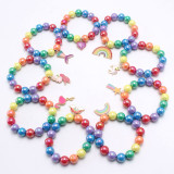 Mermaid Unicorn Rainbow Pendant Bracelet Charm Bead Bracelet for Kids Girl Friendship Bracelet Gift