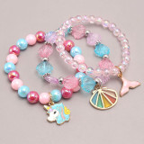 New Fashion Children Pearl Lovely Cartoon Unicorn Pink Color Little Girl Beaded Charm Bracelet For Kids