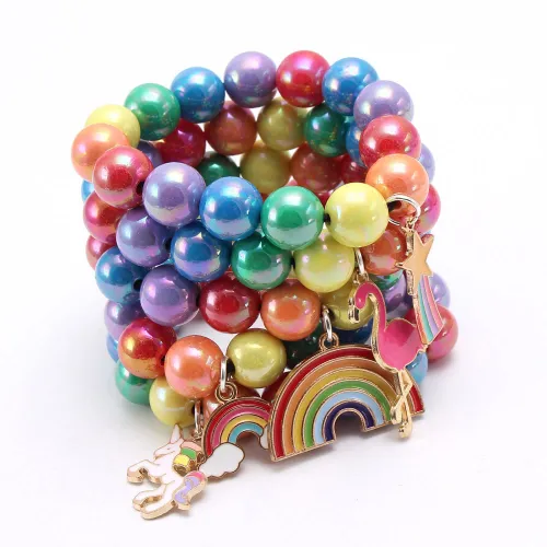 Mermaid Unicorn Rainbow Pendant Bracelet Charm Bead Bracelet for Kids Girl Friendship Bracelet Gift