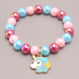 New Fashion Children Pearl Lovely Cartoon Unicorn Pink Color Little Girl Beaded Charm Bracelet For Kids