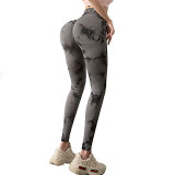 Cross-border seamless peach yoga tights for women tie-dyed, printed, high-waisted, hip lifting, sports, running and fitness pants