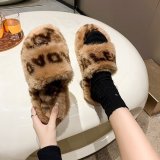 Foreign Trade Candy Color Warm Fashion Letter Leisure Fur Slippers Female Outwear Thick Bottom Slippers