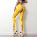 Cross-border seamless peach yoga tights for women tie-dyed, printed, high-waisted, hip lifting, sports, running and fitness pants