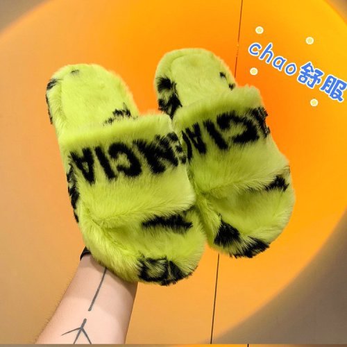 Foreign Trade Candy Color Warm Fashion Letter Leisure Fur Slippers Female Outwear Thick Bottom Slippers