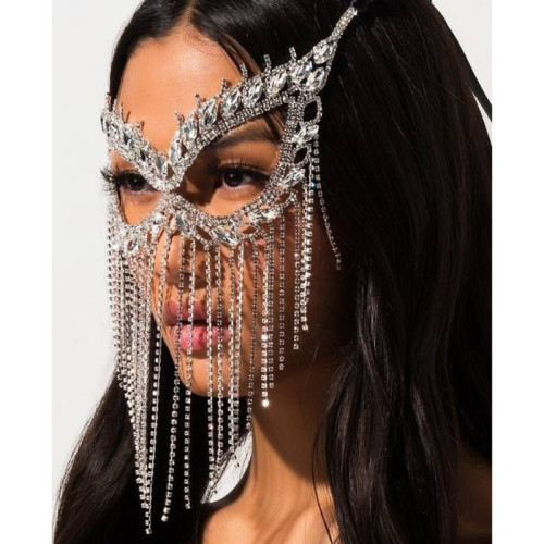 popular luxury rhinestone long tassel mask dinner party makeup ball zircon mask face jewelry