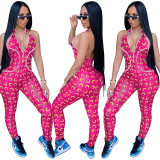 Special price non-refundable and non-exchangeable new product quicksell milk silk printed tight sleeveless backless jumpsuit