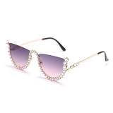 semi-rimless women diamond luxury sunglasses fashion crystal traveling party sunglasses 2022
