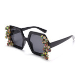 Jiuling summer retro polygonal sunglasses 2023 luxury three colour rhinestone diamond sunglasses