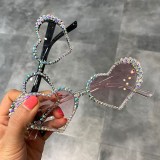 Fashion Heart shape Women Luxury Rhinestone Decoration Cat Eye Clear Sunglasses