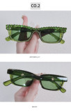 2022 Hot selling rectangle transparent rhinestone sun glasses square small frame green women diamond sunglasses