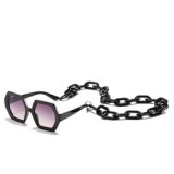 Women Luxury Brand Polygonal Frame Sun Glasses Men Unique Square Shades With Chain Detachable Sunglasses