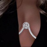 Sexy Bling Rhinestone Chest Body Jewelry for Women Fashion Beauty Model Round Coin Bra Chain Beach Bikini body chain