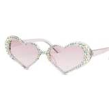 Fashion Heart shape Women Luxury Rhinestone Decoration Cat Eye Clear Sunglasses