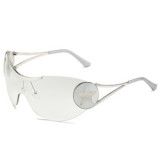 2023 Steampunk One Piece Sunglasses New Y2k Sport Sun Glasses Women Punk Five-pointed Star Shades Eyewear Female UV400