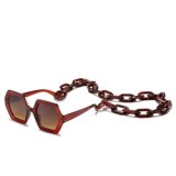 Women Luxury Brand Polygonal Frame Sun Glasses Men Unique Square Shades With Chain Detachable Sunglasses