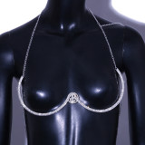 Sexy Bling Rhinestone Chest Body Jewelry for Women Fashion Beauty Model Round Coin Bra Chain Beach Bikini body chain