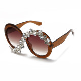 2022 High quality handmade rhinestone women retro oversized sunglasses new trendy vintage round sunglasses with diamonds