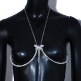 Sexy Women One Piece Body Chain Glitter Bling Iced Out Cz Zircon Butterfly Bra Chain Body Jewelry