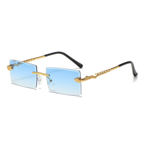 Fashion Quality Gradient glasses Jelly Color Rimless Small Frameless Cut Edge Square Metal Snake Shape Rimless Sunglasses