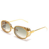 Shiny Rhinestone Sunglasses Women Luxury Diamond Oval Sun Glasses for Ladies Hollow Floral Metal Frames Eyeglasses Eyewear