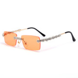 Custom Logo Rimless Diamond Sunglasses Women 2021 Rectangle Sun Glasses Crystal Vintage Rhinestone Glasses Eyewear UV400 Oculos