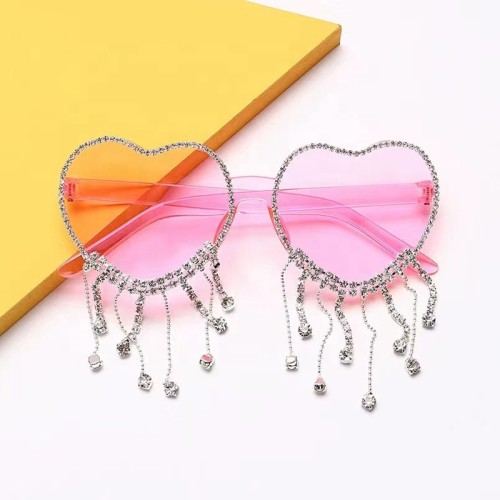 New Fashion  Diamond Fringe Heart Party Glasses Fancy Diamond Sunglasses Candy Color Accessories For Girl Party