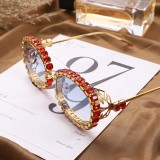 Fashion trendy high quality shiny rhinestone diamond women sun glasses luxury steampunk oval metal frame sunglasses