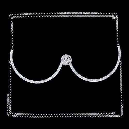 Sexy Bling Rhinestone Chest Body Jewelry for Women Fashion Beauty Model Round Coin Bra Chain Beach Bikini body chain