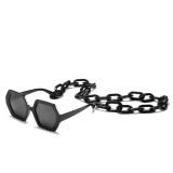 Women Luxury Brand Polygonal Frame Sun Glasses Men Unique Square Shades With Chain Detachable Sunglasses