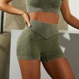 Sand Wash Woman Fashion Design 6 Pieces Seamless Yoga Set Ribbed Fabric High Waisted Shorts Leggings Yoga Set