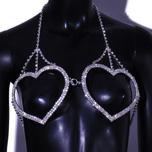 Wholesale Sexy lingerie Body Chain for Women Bra Chain Chest Holder Crystal Love Heart Bikini Beach Dance Body Jewelry