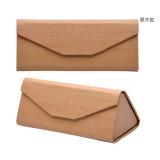 2022 Wholesale Price PU Portable folding Triangular Cases handmade leather custom logo print foldable sunglasses case packaging