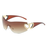 Vintage One Piece Y2K Heart Sunglasses Women New Brand Design Rimless Punk Sport Sun Glasses Men Hip Hop Shades