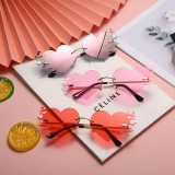Unique design fashion party pink love&roses rimless heart sunglasses