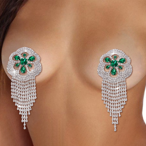 Wholesale Green Rhinestone Decor Nipple Cover Bra Stickers Crystal Nipple Stickers Sexy Body Jewelry for Women