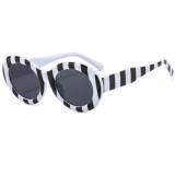 Trendy Zebra Pattern Sunglasses Colorful Oval Frame Fashion Popular Europe and America Style
