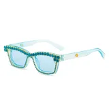 2022 Hot selling rectangle transparent rhinestone sun glasses square small frame green women diamond sunglasses
