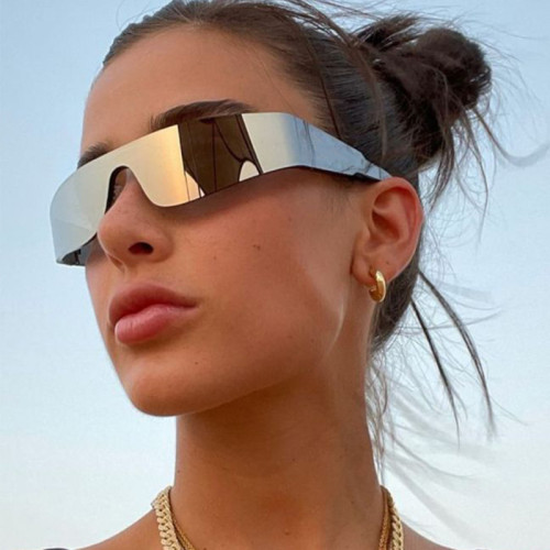 UNOC One-piece Rimless Futuristic Sunglasses Female Punk Y2K Sports Sunglasses Colorful Fashion Cycling Glasses Male
