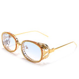 Shiny Rhinestone Sunglasses Women Luxury Diamond Oval Sun Glasses for Ladies Hollow Floral Metal Frames Eyeglasses Eyewear