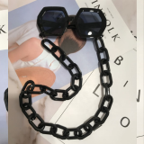 Women Luxury Brand Polygonal Frame Sun Glasses Men Unique Square Shades With Chain Detachable Sunglasses