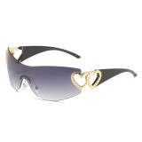 Vintage One Piece Y2K Heart Sunglasses Women New Brand Design Rimless Punk Sport Sun Glasses Men Hip Hop Shades